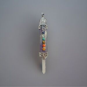 925 Sterling Chain & Large Amethyst 7 Chakra Pendant Pendulum Wand